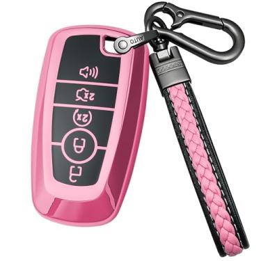 Imagem de Yonmcfn Capa para chaveiro Ford compatível com Edge Explorer Bronco Escape Expedition Maverick Transit Lightning Duty Nautilus Remote Smart Key, capa protetora TPU (rosa)