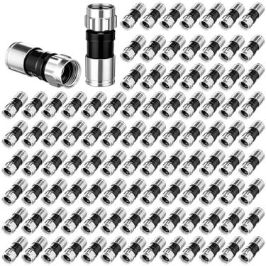Imagem de Kingdder Pacote com 100 conectores de compressão quádrupla RG6, conectores tipo F de 75 Ohm com juntas condutoras integradas, adequados para a maioria dos cabos coaxiais de satélite ou cabo