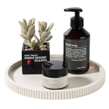 Imagem de Bandeja de banheiro de silicone redonda organizadora de bancada de cozinha acessórios decorativos de mesa de centro para perfume, vela, saboneteira, 23 cm, bege