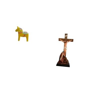 Imagem de Fenteer Estatueta de Cavalo Sueco Dalecarlian E Escultura Religiosa de Jesus, Mãe Maria, Ornamento para Decoração de Mesa, Estante E Quarto