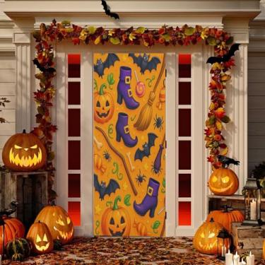 Imagem de Wassud Decoração de capa de porta com tema de Halloween, faixa interna externa, varanda, casa, grande, decoração de festa na porta da frente 96 x 98 polegadas