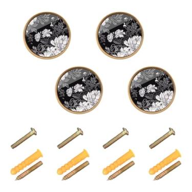 Imagem de Burbuja Puxadores de armário de cozinha de flores retrô, pacote com 4, puxadores de gaveta redondos de 3,5 cm com parafusos para armários de cozinha, quarto, armário