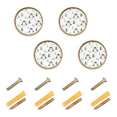 Imagem de Burbuja Maçanetas de armário de cozinha Penguins, pacote com 4, puxadores redondos de 3,5 cm, puxadores de cômoda com parafusos para armários de cozinha, quarto, armário