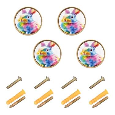 Imagem de Burbuja Puxadores de armário de cozinha coloridos de coelho, pacote com 4, puxadores redondos de 3,5 cm, puxadores de cômoda com parafusos para cozinha, quarto, armários, armário