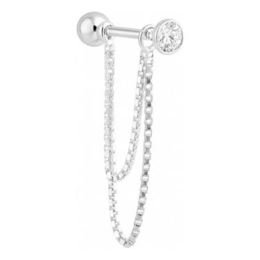 Imagem de Piercing Prata 925 Hélix Pontinho De Luz Com Corrente Dupla - NoBrand