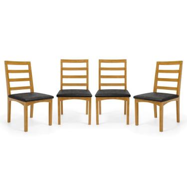 Imagem de Kit Com 4 Cadeiras Cecília Madeira Maciça Assentos Estofados Para Mesa De Jantar