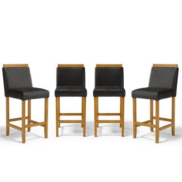 Imagem de Kit Com 4 Banquetas Eloá Madeira Maciça Assento Estofado Para Bancada