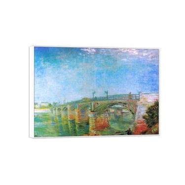 Imagem de Vincent van Gogh Famosa pintura em tela de arte de parede pronta para pendurar. Ponte do Sena. Imagem em moldura branca para decoração de sala de estar 70 x 100 cm 27 x 39 pol
