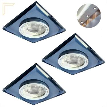 Imagem de Kit 3 Spot Embutir Cristal Espelhado Preto Quadrado Quarto