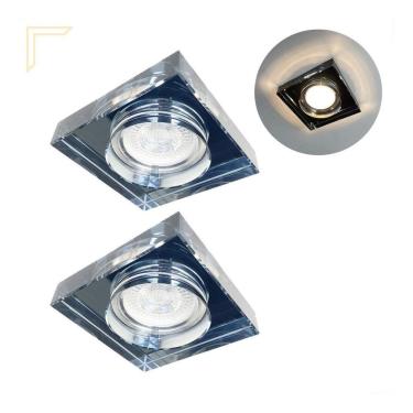 Imagem de 2 Spot De Cristal Embutir Quadrado Fume Mr16 Dicroica Alz86