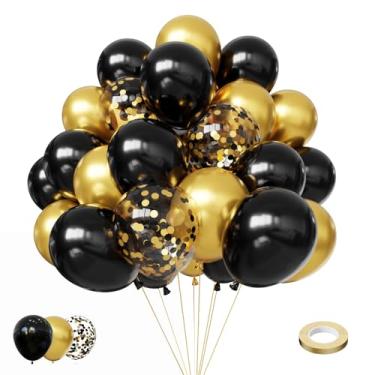 Imagem de Myafqsj Balões pretos e dourados, 60 peças, balões dourados de 30 cm, balões de confete para aniversário, casamento, chá de bebê, formatura e festa de pôquer
