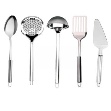 Imagem de Kit 7 Utensílios Inox Colher Escumadeira Concha Espatula Colher Suco Espatula Bolo Garfo Trinchante(5)