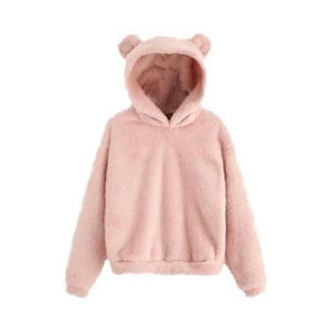 Imagem de Moletom Feminino De Inverno Com Capuz De Pelúcia, Manga Longa, Orelhas