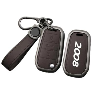 Imagem de Compatível com peugeot 2008 807 508 208 4008 5008 308 306 407 408 3008 carro remoto chave fob caso capa escudo chaveiro acessórios(C-brown keyring)