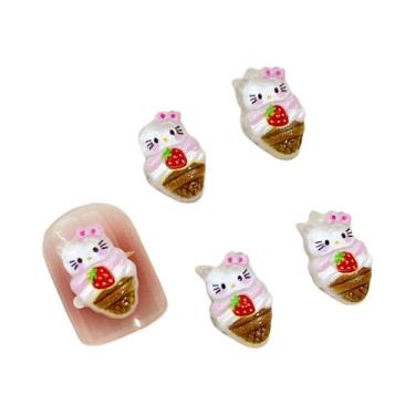 Imagem de Decorações De Unhas Hello Kitty Morango 100 Peças Glitter Translúcido 