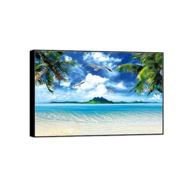 Imagem de BMZFYBS Impressão em tela de paisagem de arte de parede com moldura preta - pássaros da praia do mar - pinturas de decoração - imagens para quarto 50 x 75 cm 20 x 30 pol