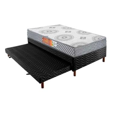 Imagem de Cama Box C/Auxiliar Solteiro: Colchão Espuma Polar D28 Pérola Gray + Base Crc Rústico Black(88X188)