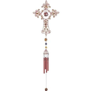 Imagem de ICE ARMOR 84 cm de comprimento cruz amarela sino de vento com pedra de cobre estátua escultura ornamento decoração de jardim ideias para inauguração de casa, feriados e aniversários. Ótima adição
