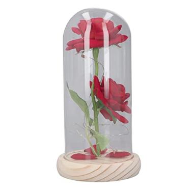 Imagem de aqxreight Dia Dos Namorados Flores Artificiais Decoração de Vidro Luz LED Base de Madeira 2 Enfeites de Rosas para Namorada Seja como Uma Decoração Fornece Tiras de LED Embrulhadas Rosas Quentes Com