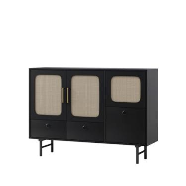 Imagem de Armário buffet de madeira estilo chinês armário de armazenamento com porta cozinha buffet armário de armazenamento armário de armazenamento de alimentos aparador (C)