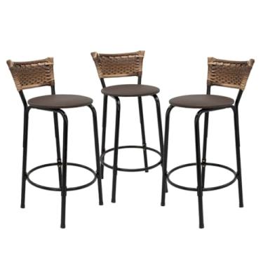 Imagem de Kit 3 Banquetas Banco 60cm Para Casa Balcão Bancada Área de Lazer Barzinhos Cozinha Gourmet Piscina(Assento Marrom Escuro)