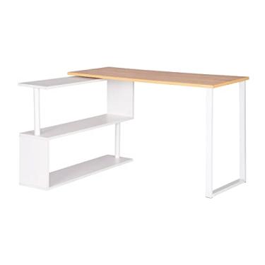 Imagem de Mesa de escritório de computador Mesa de canto em forma de L de madeira com prateleiras Estação de trabalho dobrável PC Gaming Study Writing Desk Home (Cor: D, Tamanho: 100 x 25 cm) (E 100 x 25 cm)