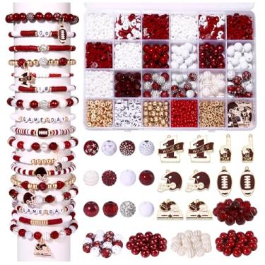 Imagem de HSWE Kit de contas de dia de jogo para fazer pulseiras Heishi Clay Pearl Letter sortidas contas redondas espaçadoras de ouro pingentes de futebol para pulseiras faça você mesmo colar para fazer joias