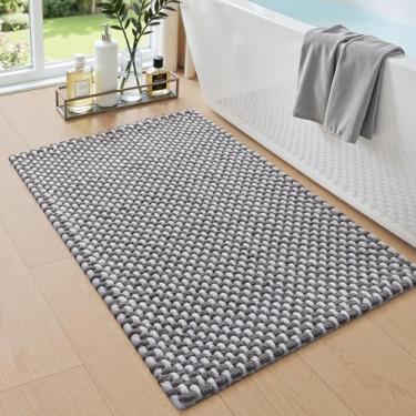 Imagem de DEXI Tapetes de banheiro 50 x 81 cm, tapete de banho lavável antiderrapante, tapete de chenille absorvente com suporte de borracha, tapete grosso ultra macio para banheira e chuveiro, cinza e branco