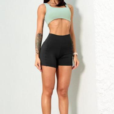 Imagem de Shorts Esportivo Feminino Fitness Modelagem Anatômica Cós Alto Duplo Bolso Funcional Alta Compressão-Feminino