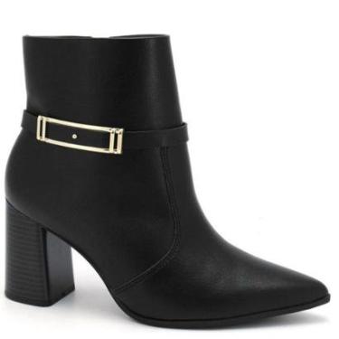 Imagem de Bota Feminina Ramarim  Preta Cano Curto  Salto Grosso Detalhe Dourado Elegante-Feminino