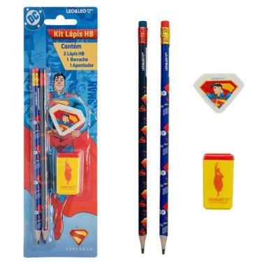 Imagem de Kit Escolar Superman 2 Lápis/Apontador/Borracha - Leo&Leo