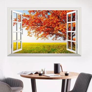 Imagem de Adesivos de parede 3D Faux Window Autumn Landscape 60x90cm PVC - yiwei