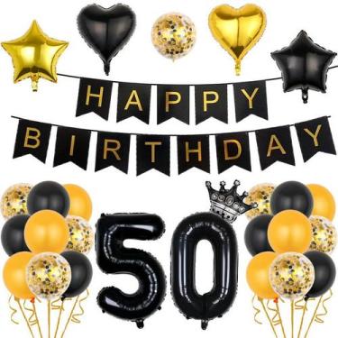 Imagem de Kit de balões de festa de 50 anos  Látex preto e dourado x24 - yiweisa