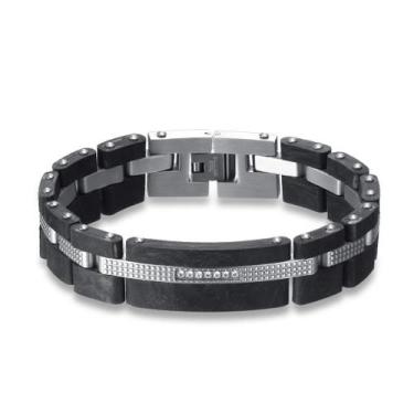 Imagem de Pulseira masculina de aço inoxidável com detalhes em preto de 1,5 cm d
