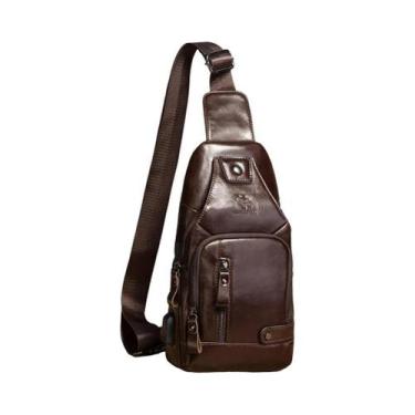 Imagem de Bolsa De Peito Masculina Em Couro Genuíno Com USB, Multifuncional, Tra
