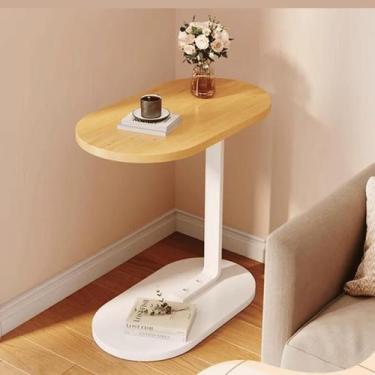 Imagem de Mesa Lateral para Sofá e Cama Moderna Compacta com Base Metálica Branc