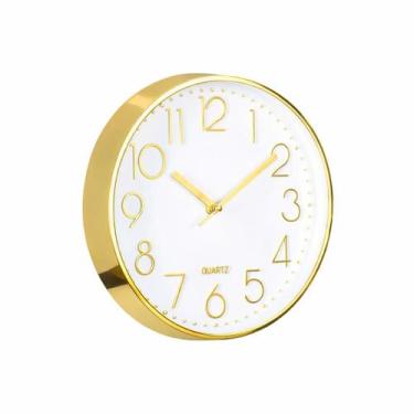 Imagem de Relógio Parede Cromado Redondo Cozinha Sala Quarto 20 Cm Quartz - CASA