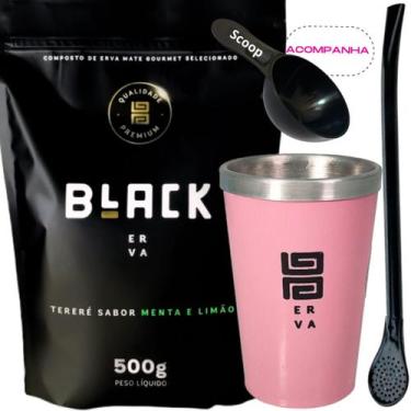 Imagem de Kit Tereré Black Erva Mate 500g + Copo Alumínio Térmico ROSA + Bomba C