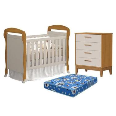 Imagem de Berço Americano Danny com Colchão Ortobom e Cômoda Gaveteiro Flip Arei