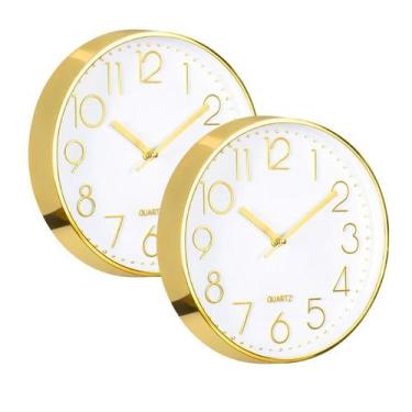 Imagem de Kit 2 Relógio Parede Cromado Redondo Cozinha Sala 20cm Decorativo Quar