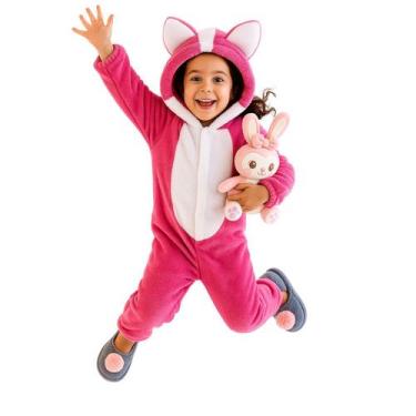 Imagem de Macacão Fantasia Infantil Coelhinha Rosa Peluciado Com Capuz - anjo da