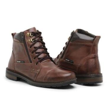 Imagem de Bota Coturno Masculino Em Couro Legítimo Zíper Lateral Casual Reforçada Resistente Para...