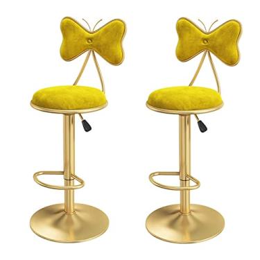 Imagem de Conjunto de 2 Banquetas de Bar Giratórias, Banquetas de Bar com Encosto Borboleta de Altura Ajustável, Pernas de Ouro de Veludo Assento Estofado Redondo para Ilha de Cozinha, Bistrô (Color : Yellow)