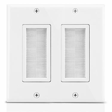 Imagem de Placa de parede Fosmon de 2 gangues, abertura estilo pincel para placa de cabo de baixa tensão instalação na parede para alto-falante, cabos coaxiais, cabos HDMI ou cabos de rede/telefone, 1 PACK