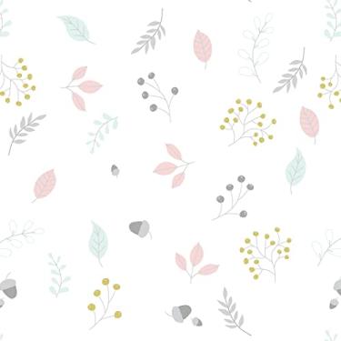 Imagem de Papel de Parede Adesivo Floral Flores Outono Rosa Verde Cinza SSFL-043