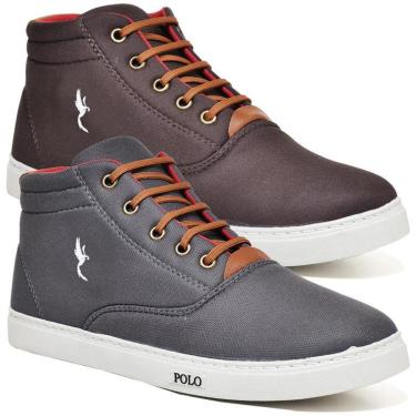 Imagem de Kit 2 Pares Tenis Sapatenis Polo Blu Masculino Sapatenis Cano Alto Bota Café e Cinza-Masculino