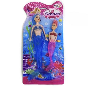 Imagem de Kit 2 Bonecas Sereia Brinquedo Tam 30Cm 22Cm Presente Menina