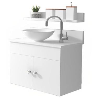 Imagem de Gabinete Bancada Armário Suspenso Banheiro 60cm Branco