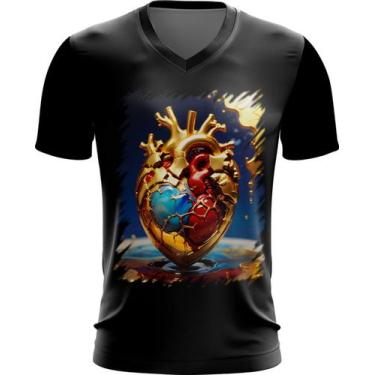 Imagem de Camiseta Gola V Coração De Ouro Líquido Gold Heart 5 - Kasubeck Store