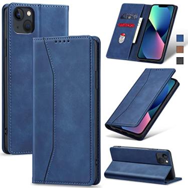 Imagem de Jasonyu Flip Carteira Capa para iPhone 13,Capinha Folio Magnética de Couro com Suporte para Cartão,Suporte para Chute - Protetora Durável de TPU à Prova de Choque para Telefone,Azul